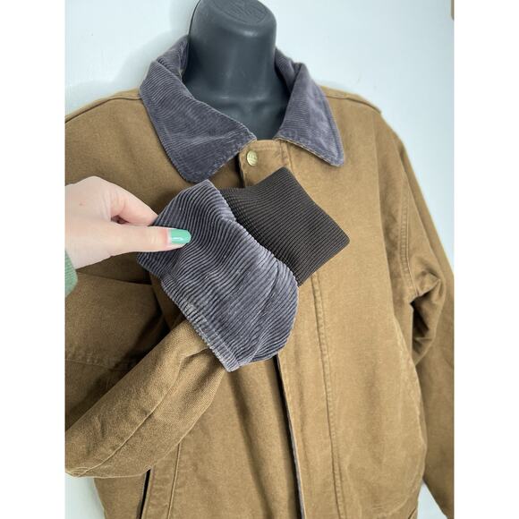LL Bean Canvas Sherpa Lined Pockets Brown Coat Jacket Size Small Men’s Regular - Picture 3 of 14